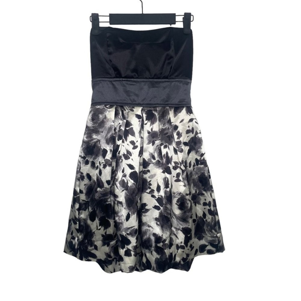 Ruby Rox Strapless Floral Party Dress Black White Grey Satin Bow Size 9
